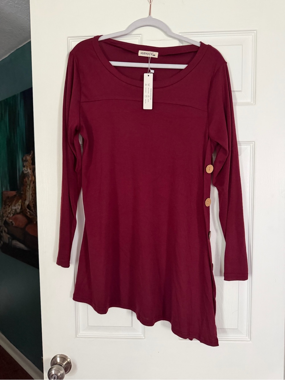 Women’s Long Sleeve Tunic Top by GENUINE in Wine